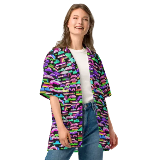 Neon Rainbow Static on a Button Shirt