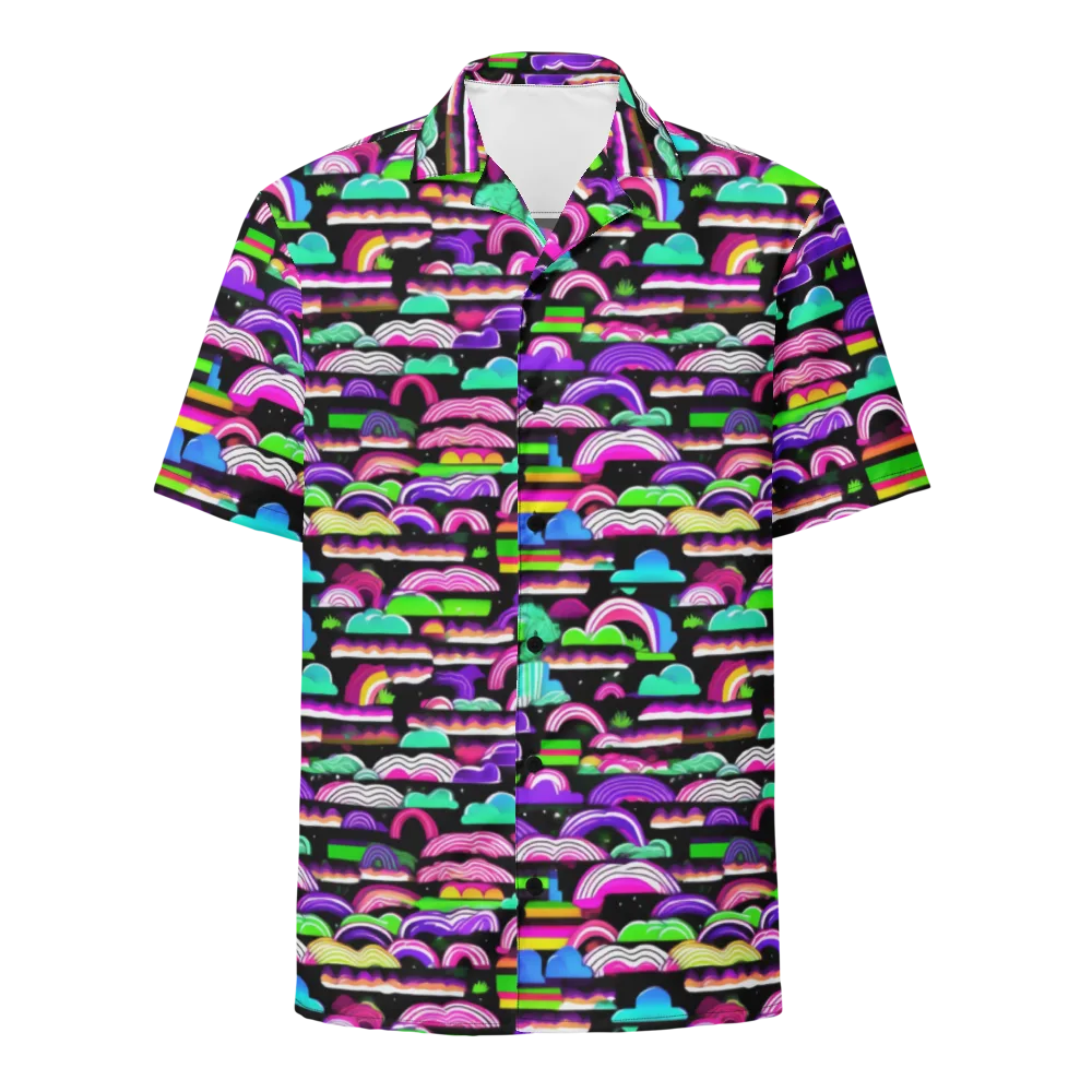 Neon Rainbow Static on Button Shirt — Front