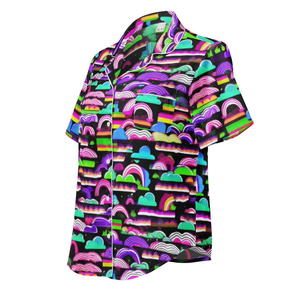 Neon Rainbow Static on Women's Short Sleeve Pajama Top — Left Front