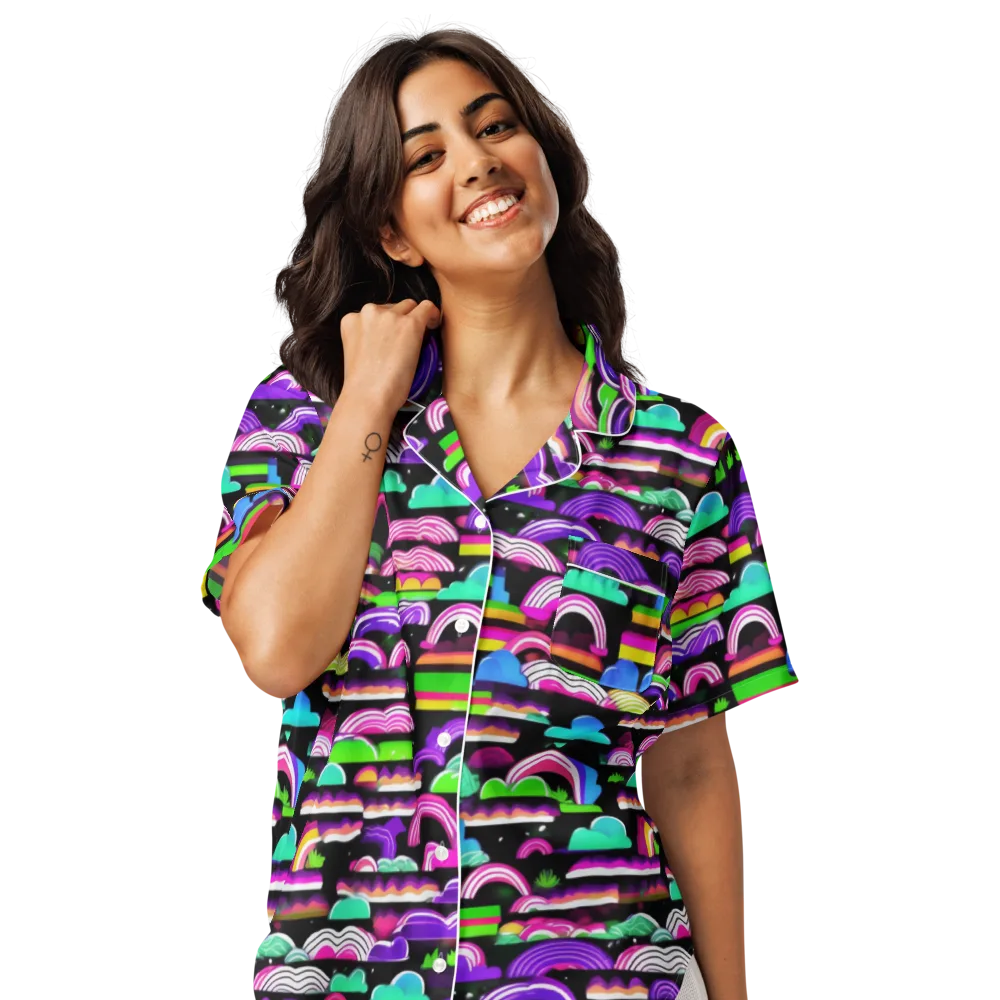 Neon Rainbow Static on Women's Short Sleeve Pajama Top — Front