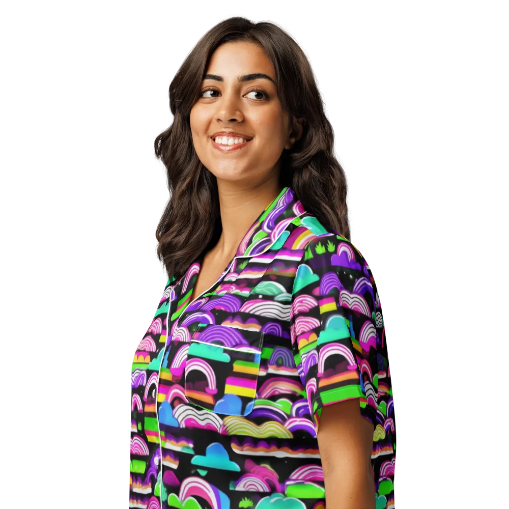 Neon Rainbow Static on Women's Short Sleeve Pajama Top — Left Front