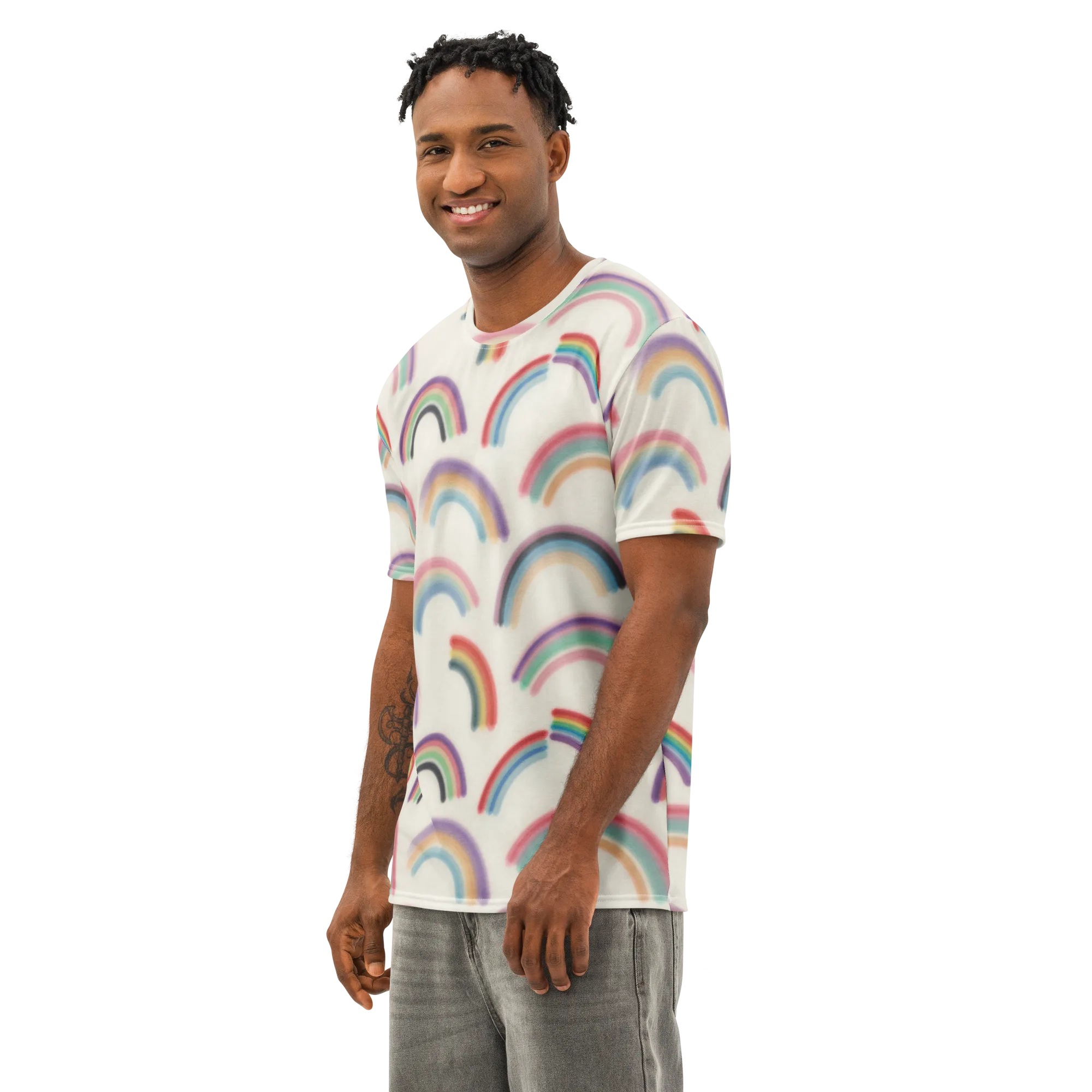 Soft Arc Society on Men's Cotton Crew Neck T-Shirt — Left Front