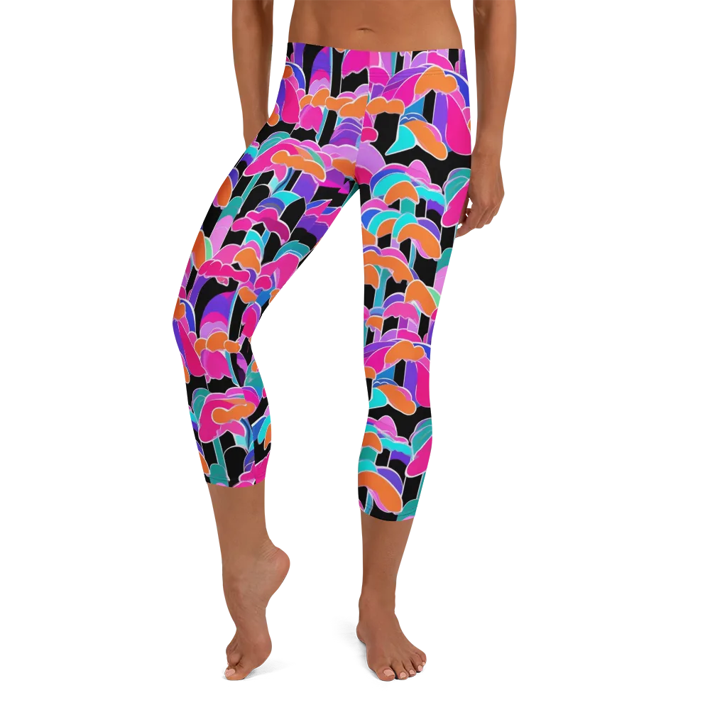 Midnight Mushroom on Capri Leggings — Front