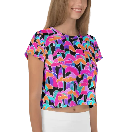 Midnight Mushroom on a Crop Tee