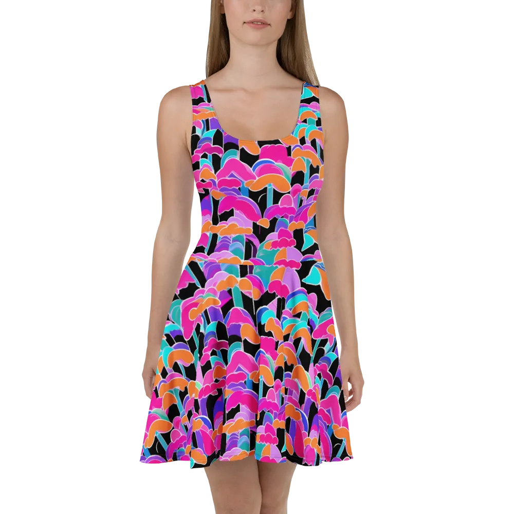 Midnight Mushroom on Skater Dress — Front