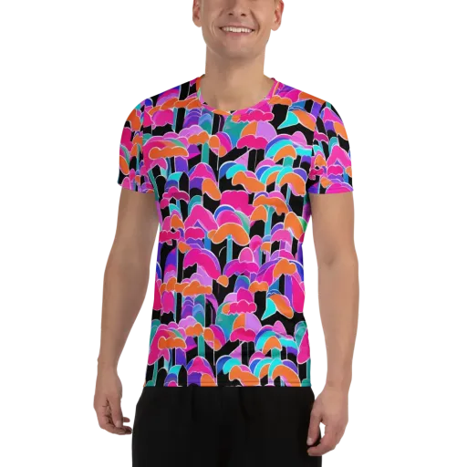 Midnight Mushroom on a Men's Athletic T-Shirt