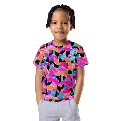 Midnight Mushroom on a Kids Crew Neck T-Shirt
