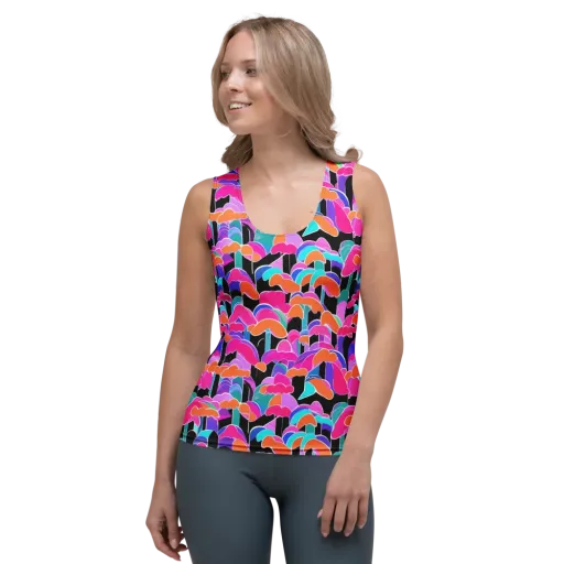 Midnight Mushroom on a Women's Tank Top