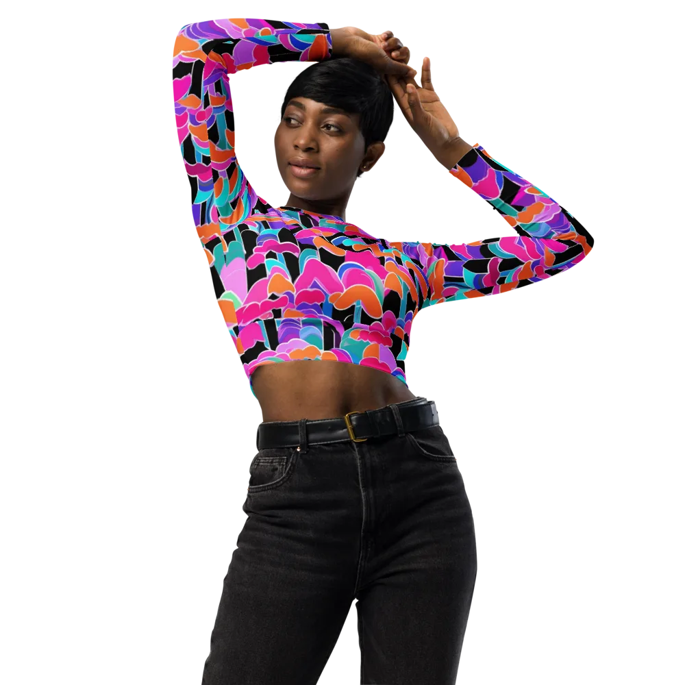 Midnight Mushroom on Long Sleeve Crop Top — Front