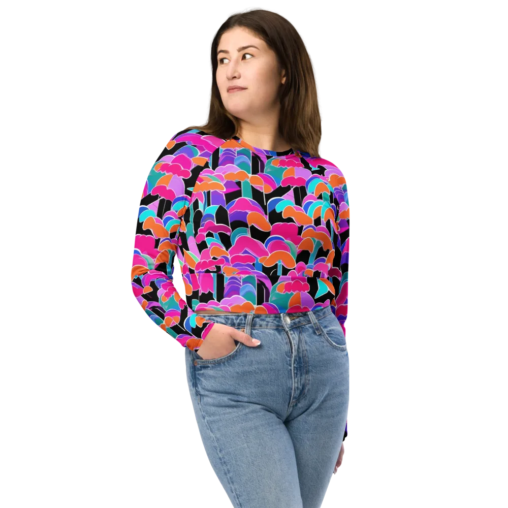 Midnight Mushroom on Long Sleeve Crop Top — Front