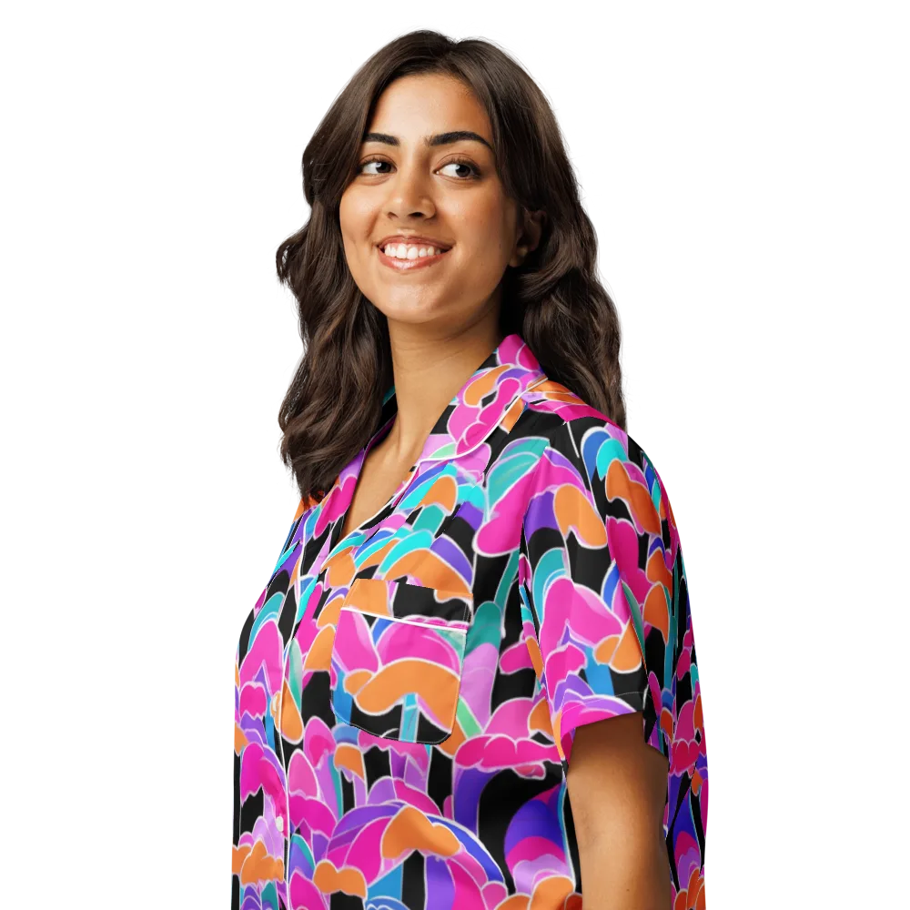 Midnight Mushroom on Women's Short Sleeve Pajama Top — Left Front