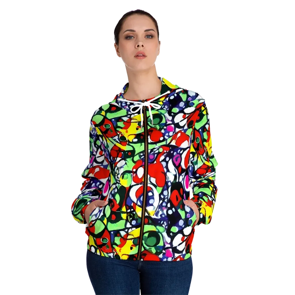Kaleidoscope Crush on Women's Full-Zip Hoodie — Front On Person