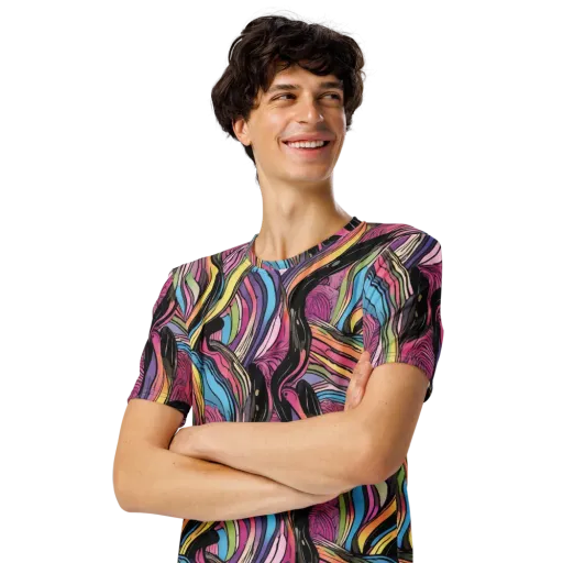Violet Ribbons on a Men's Crew Neck T-Shirt