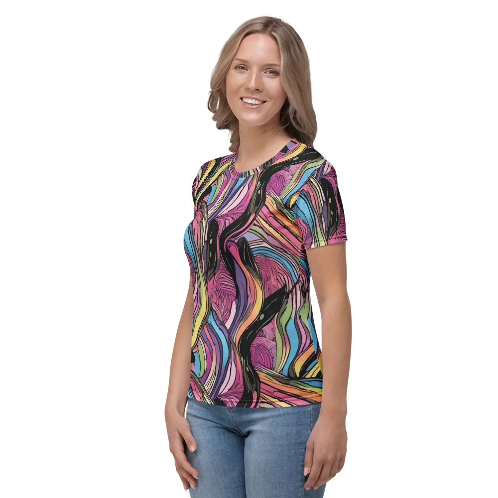 Violet Ribbons on Women's Crew Neck T-Shirt — Left