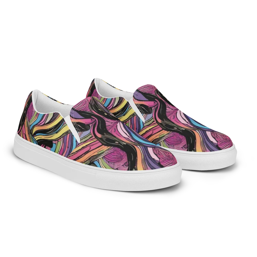 Violet Ribbons on Men's Slip-On Canvas Shoes — Right Front