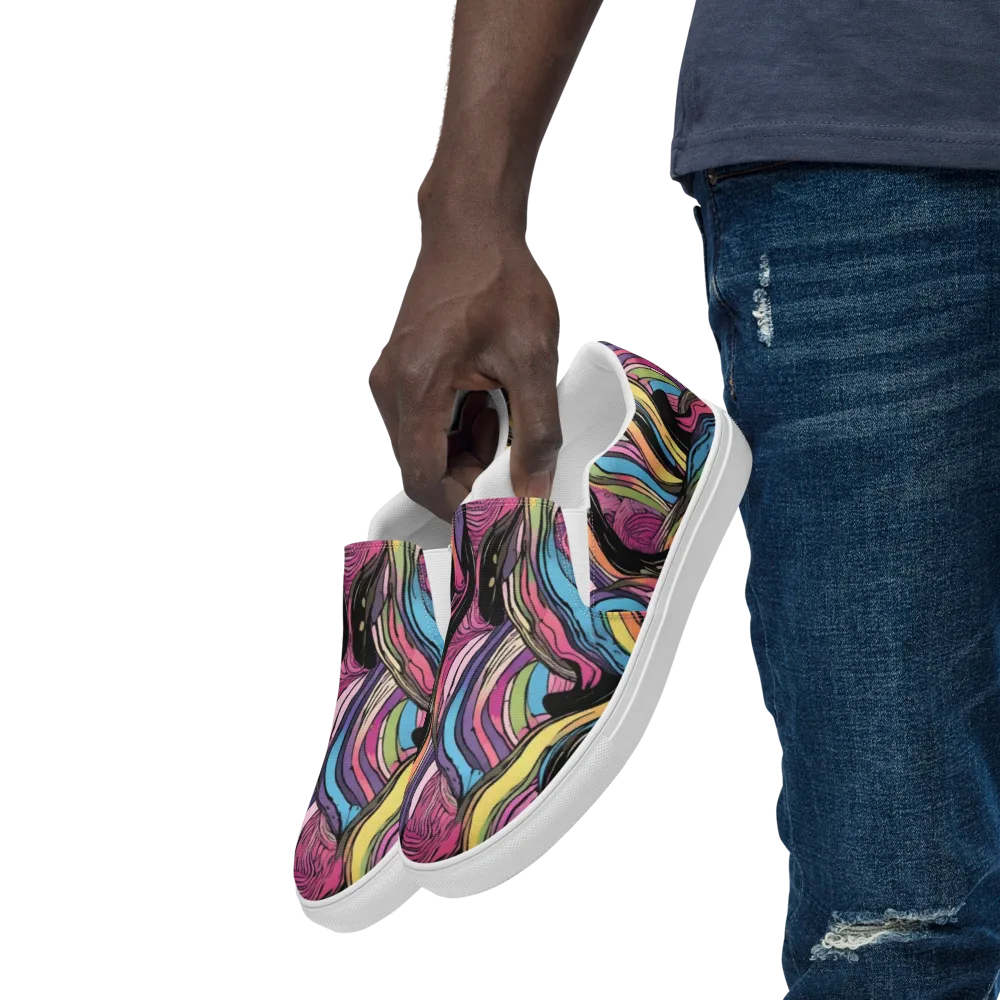 Violet Ribbons on Men's Slip-On Canvas Shoes — Left Front