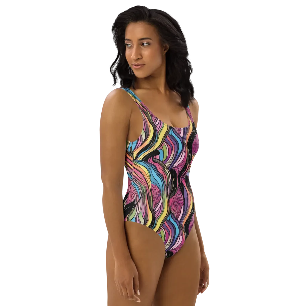 Violet Ribbons on One-Piece Swimsuit — Right