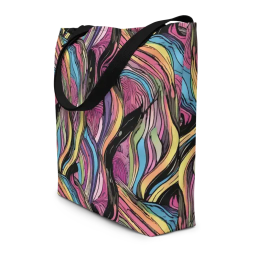 Violet Ribbons on a Large Tote Bag W/ Pocket