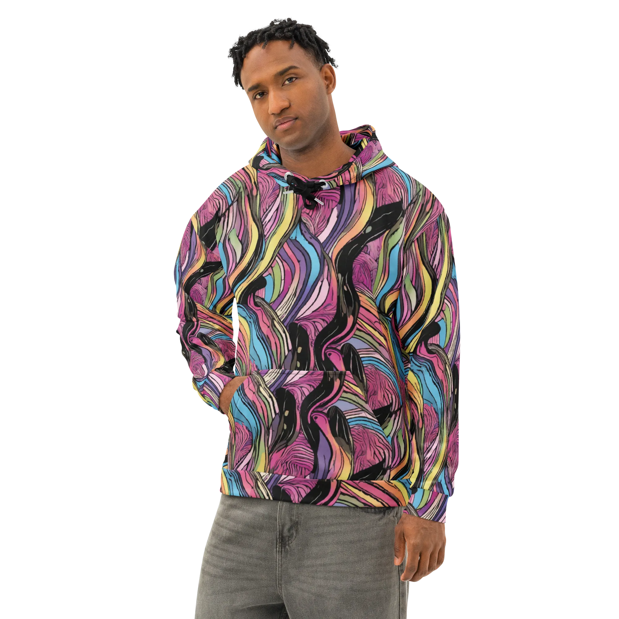 Violet Ribbons on Cotton Hoodie — Left Front