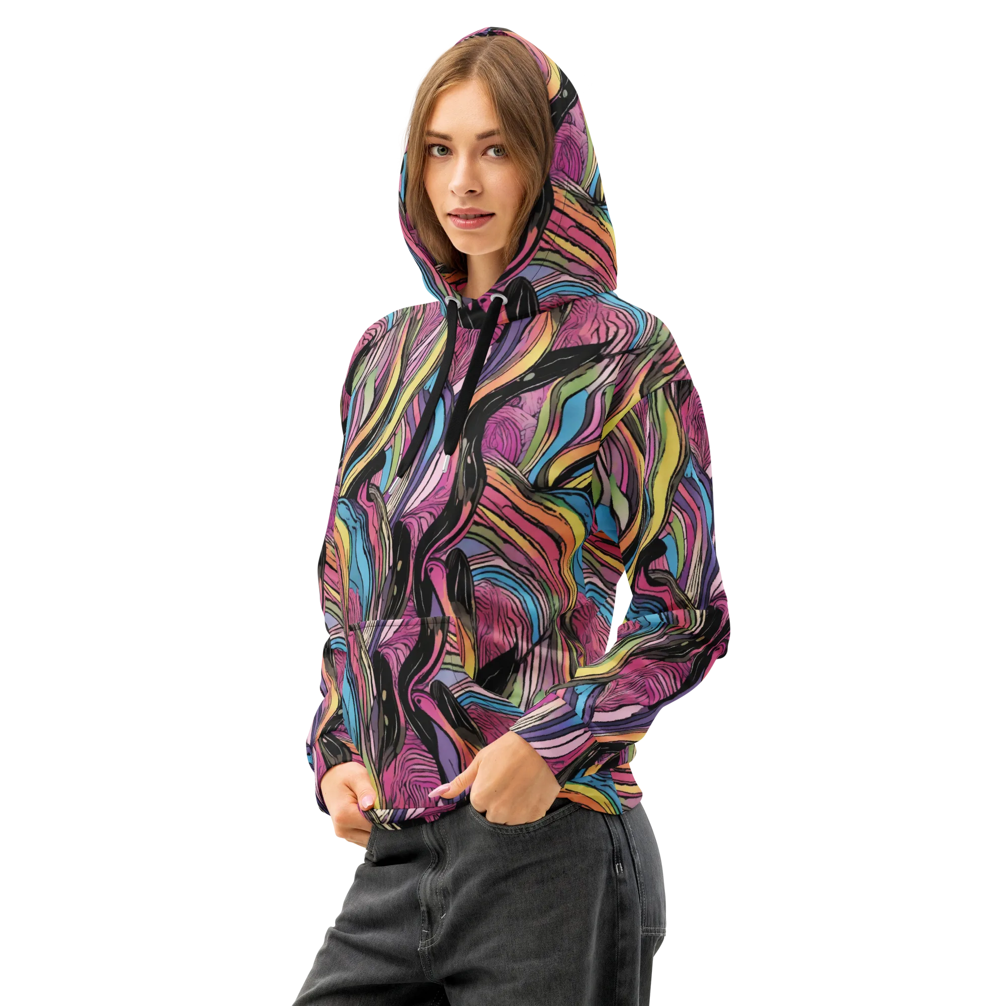 Violet Ribbons on Cotton Hoodie — Left Front