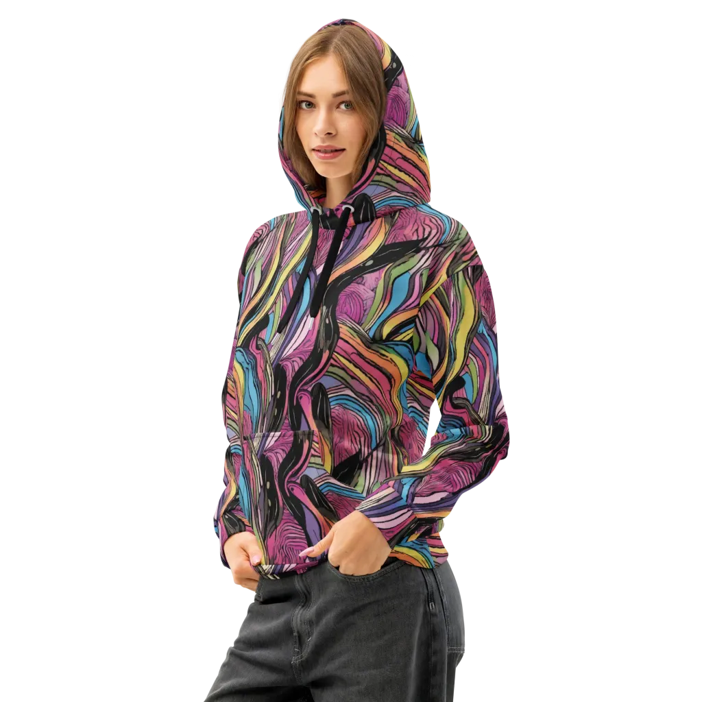 Violet Ribbons on Cotton Hoodie — Left Front