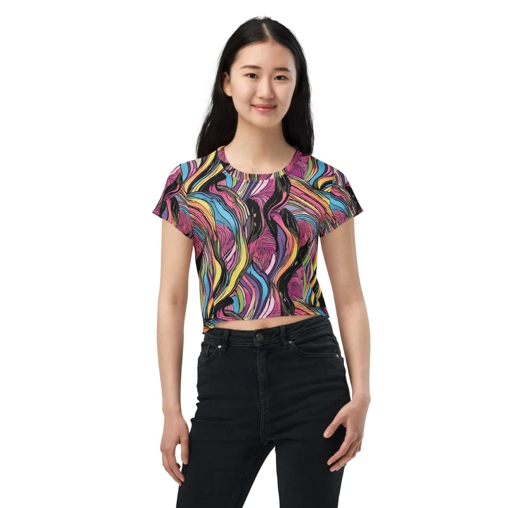 Violet Ribbons on Crop Tee — Front