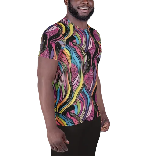 Violet Ribbons on a Men's Athletic T-Shirt