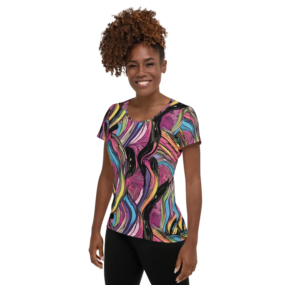 Violet Ribbons on Women's Athletic T-Shirt — Left
