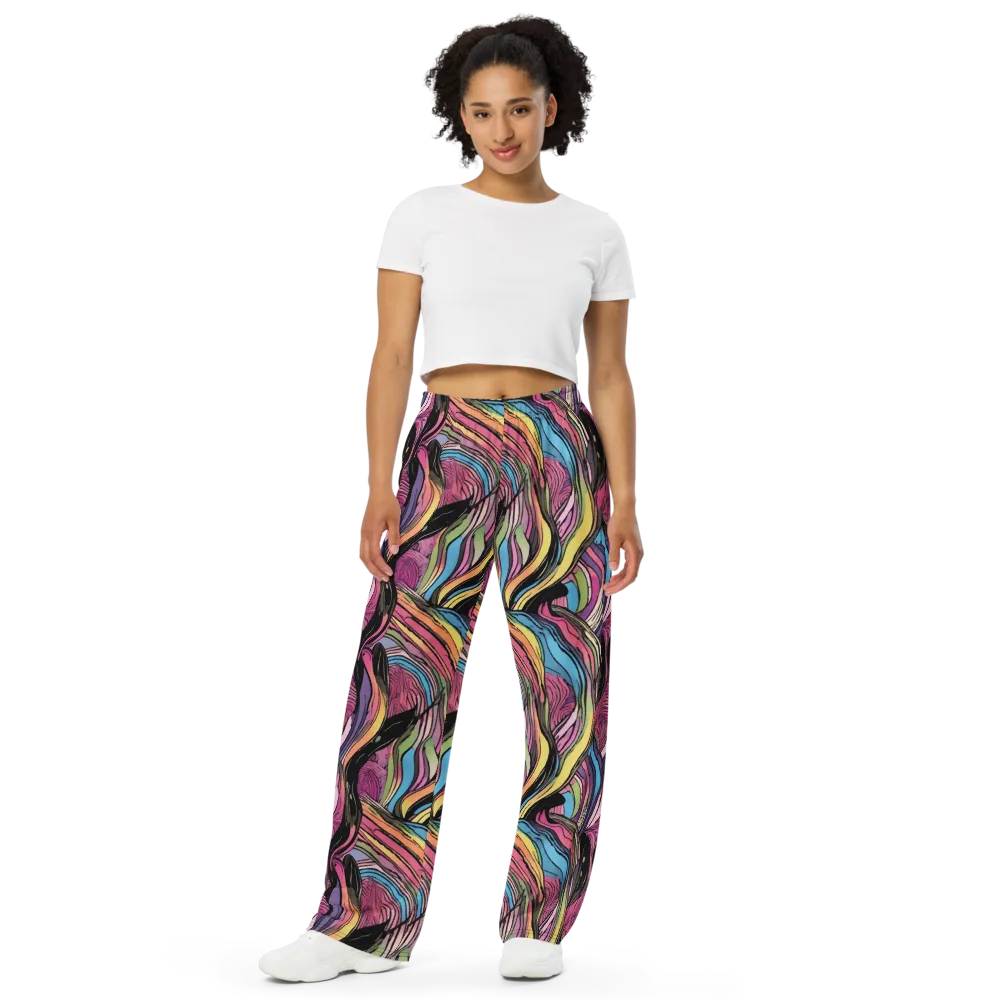 Violet Ribbons on Wide-Leg Pants — Front