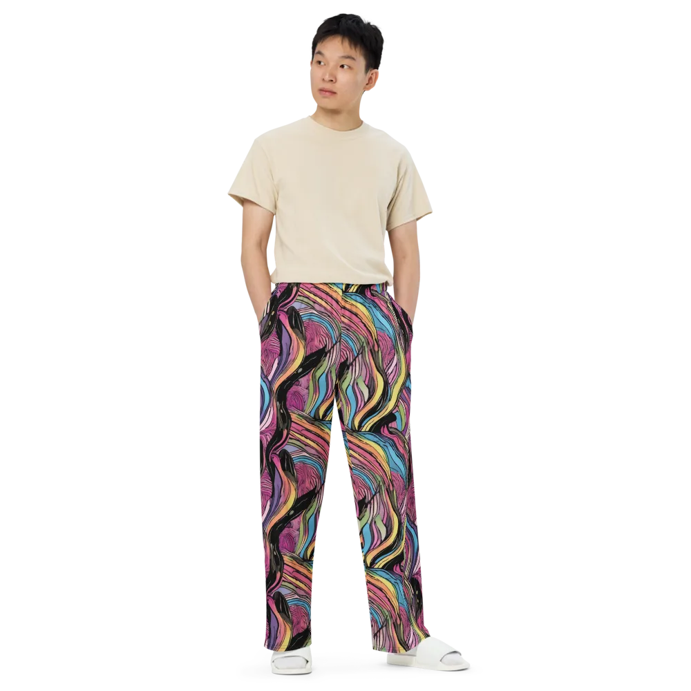 Violet Ribbons on Wide-Leg Pants — Front