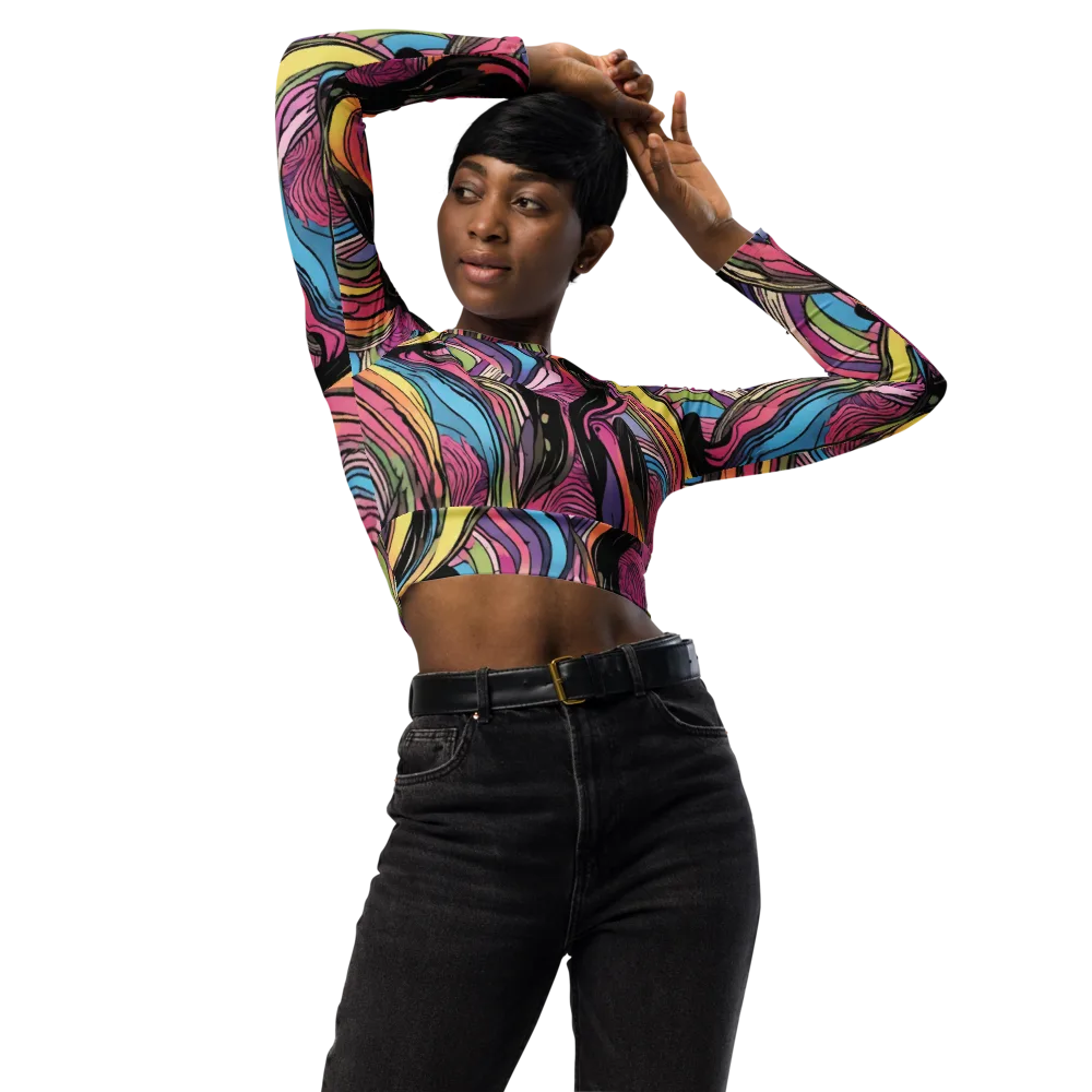 Violet Ribbons on Long Sleeve Crop Top — Front