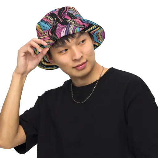 Violet Ribbons on a Reversible Bucket Hat