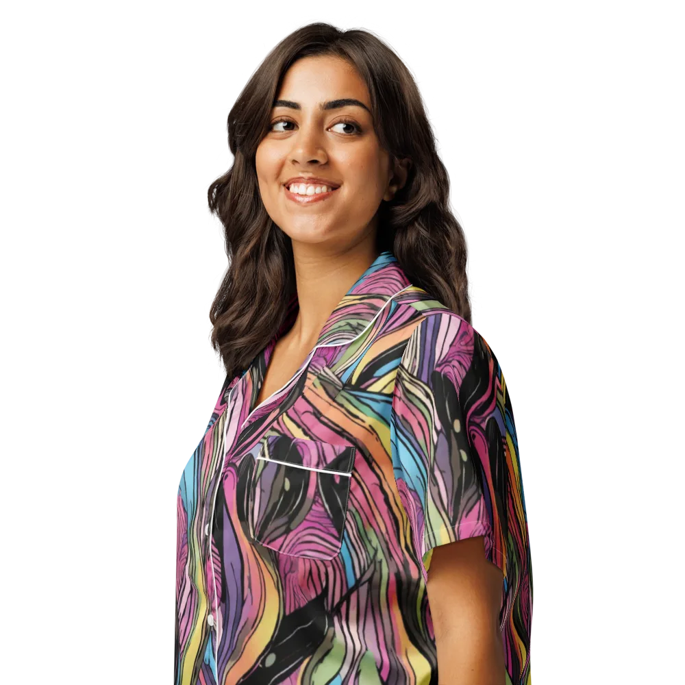 Violet Ribbons on Women's Short Sleeve Pajama Top — Left Front