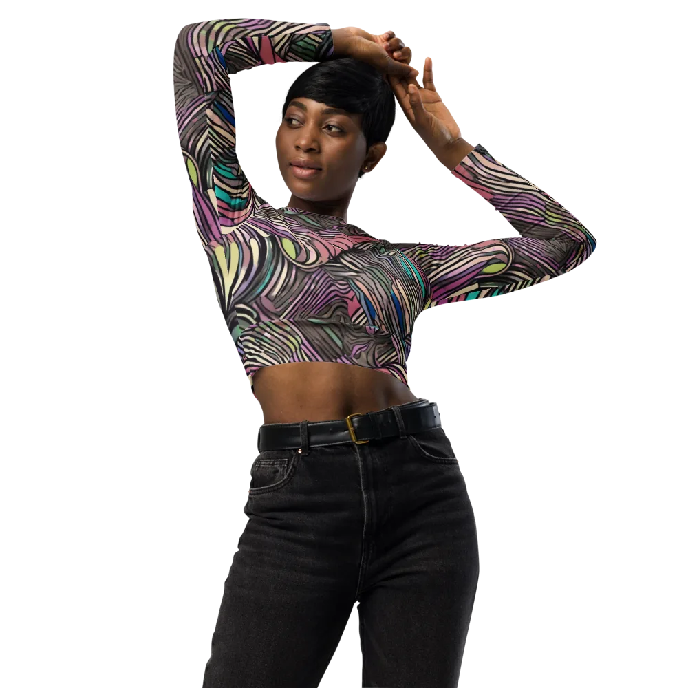 Striated Reverie on Long Sleeve Crop Top — Front