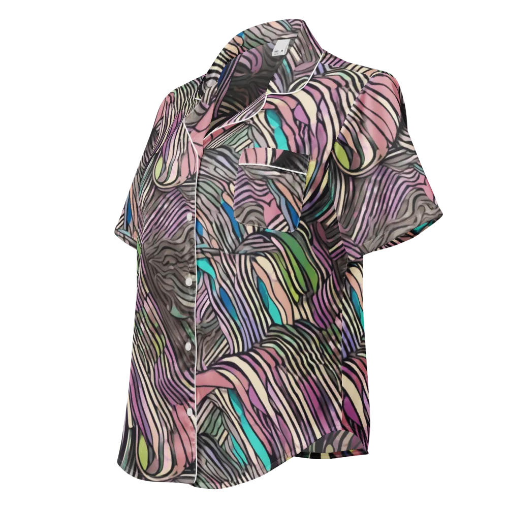 Striated Reverie on Women's Short Sleeve Pajama Top — Left Front