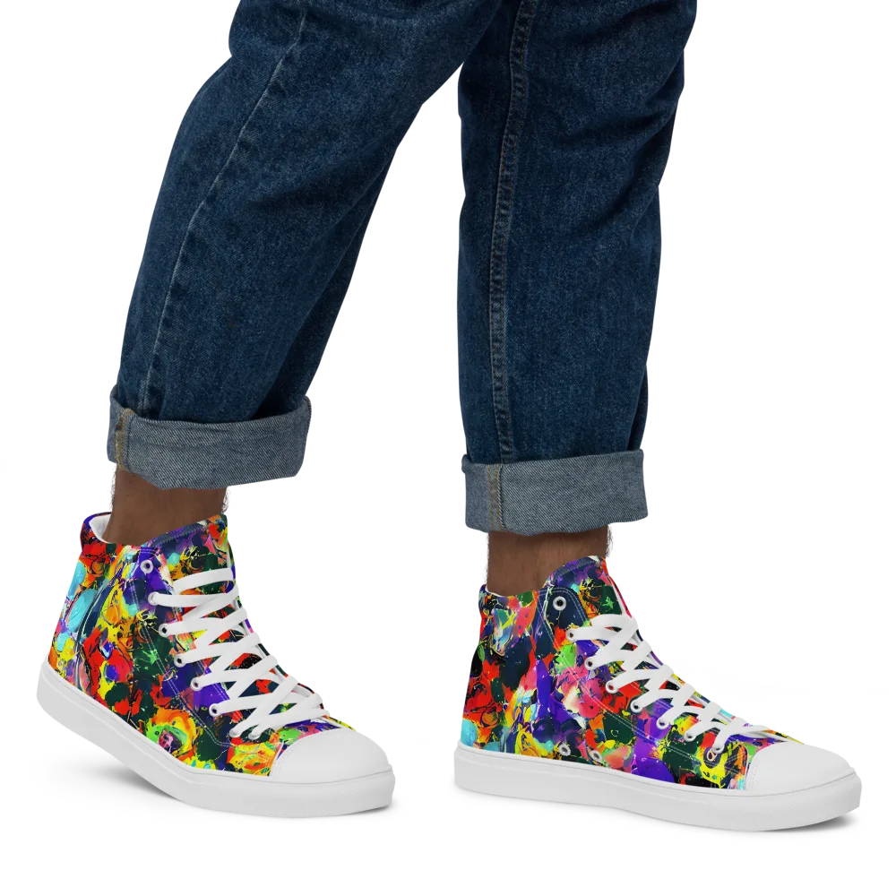Electric Impasto on Men's High Top Canvas Shoes — Right