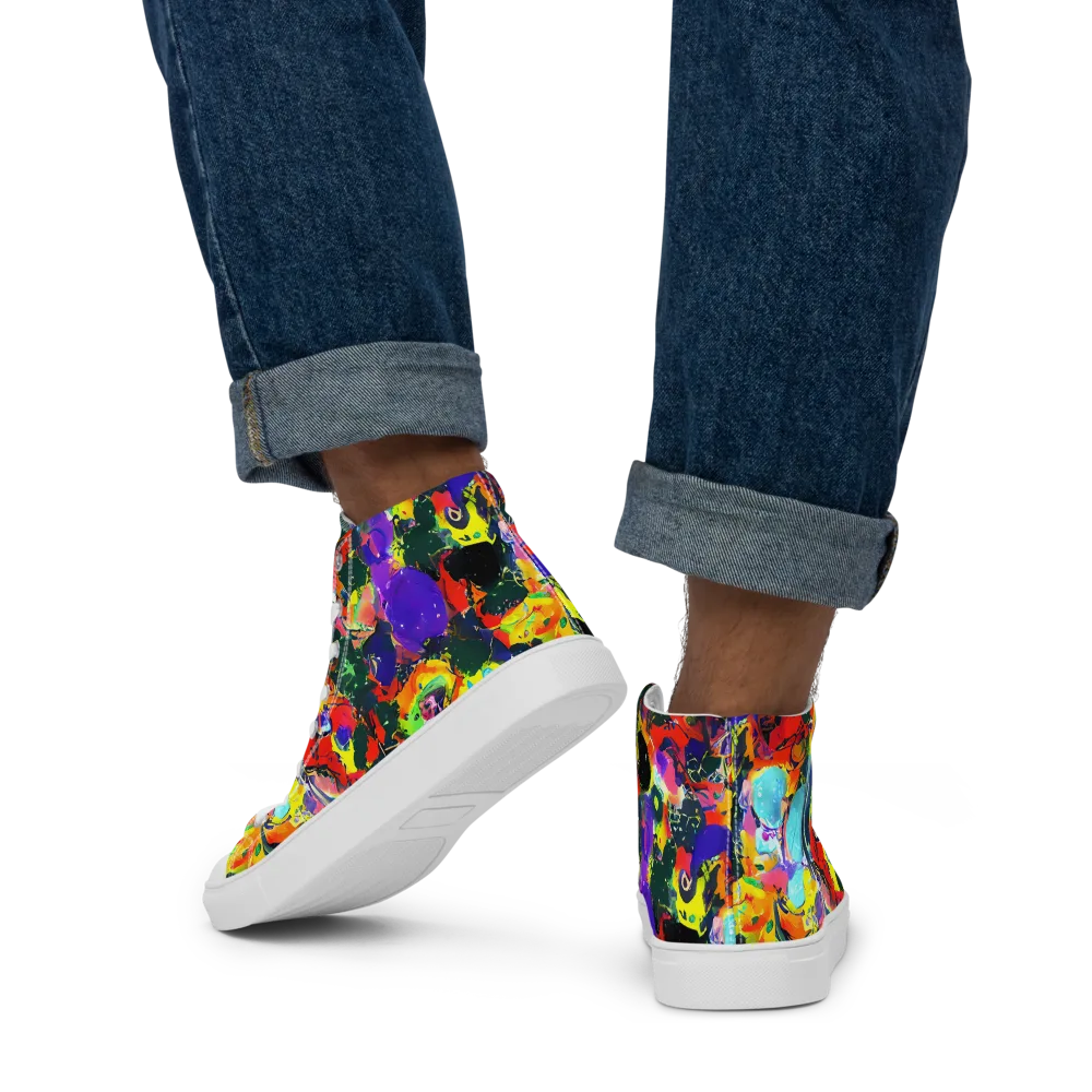 Electric Impasto on Men's High Top Canvas Shoes — Back