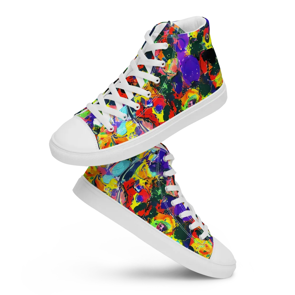 Electric Impasto on Women's High Top Canvas Shoes — Front