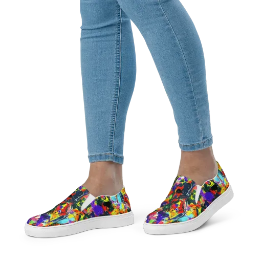 Electric Impasto on a Women's Slip-On Canvas Shoes