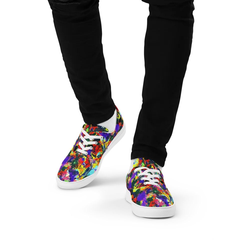 Electric Impasto on Men's Lace-Up Canvas Shoes — Front