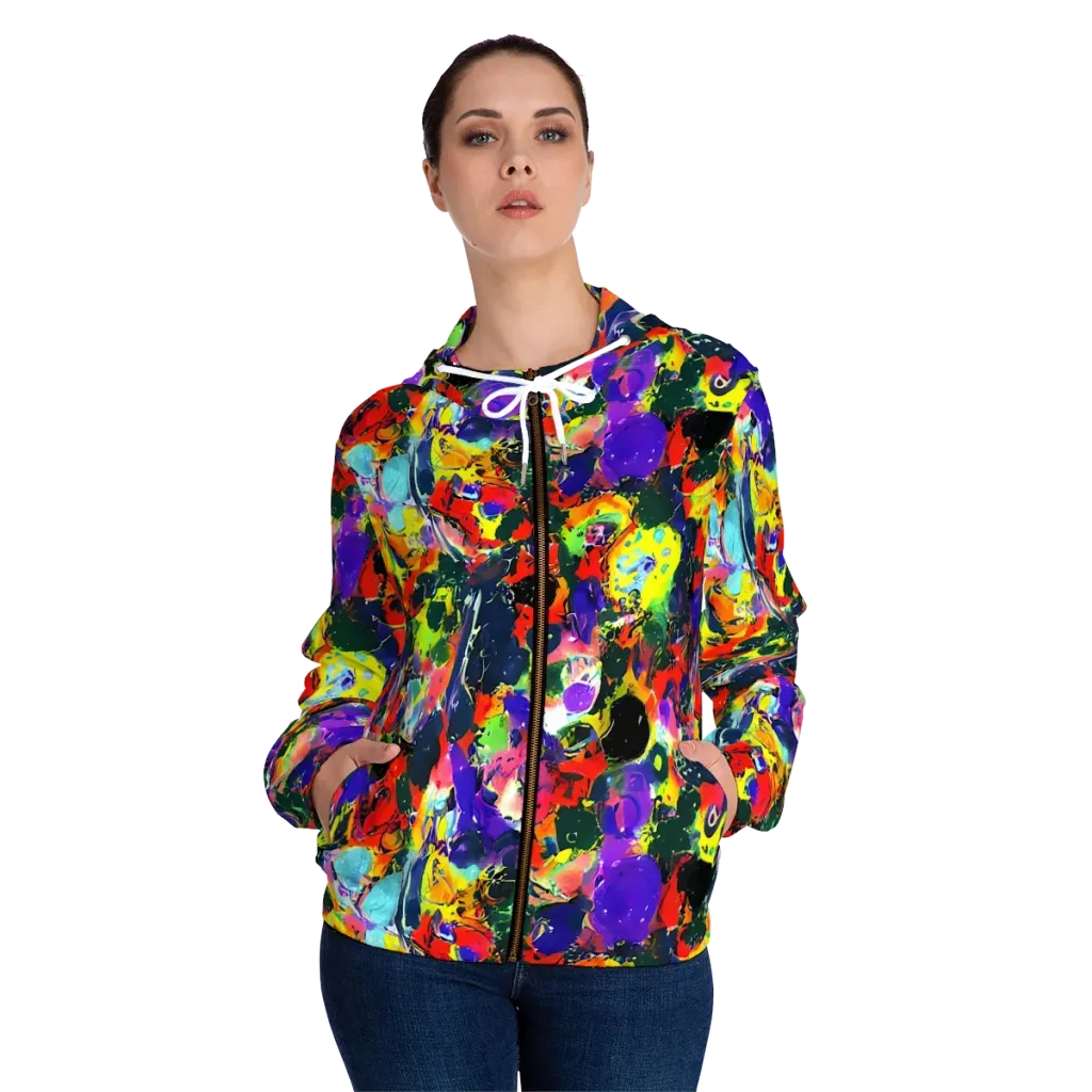 Electric Impasto on Women's Full-Zip Hoodie — Front On Person