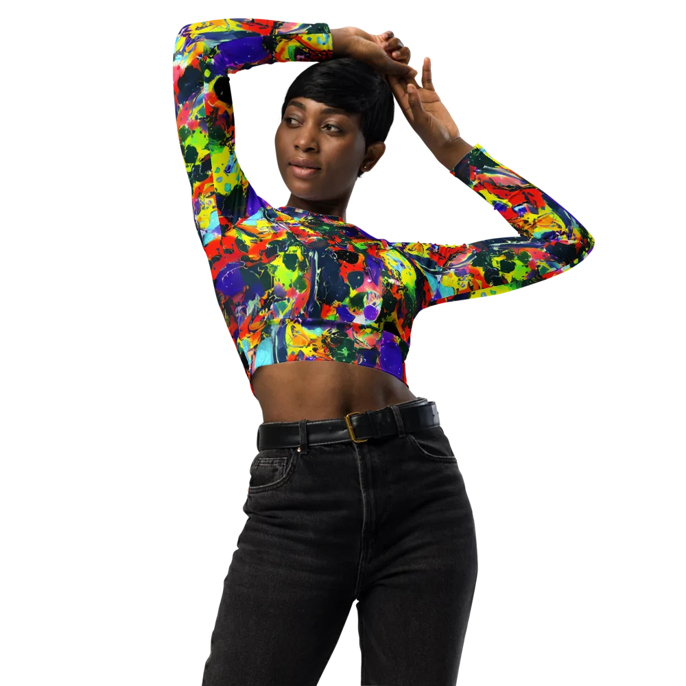Electric Impasto on Long Sleeve Crop Top — Front