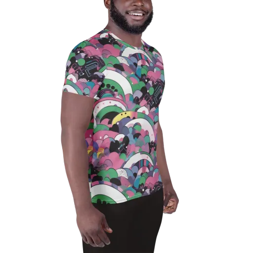 Neon Cloudwork on a Men's Athletic T-Shirt