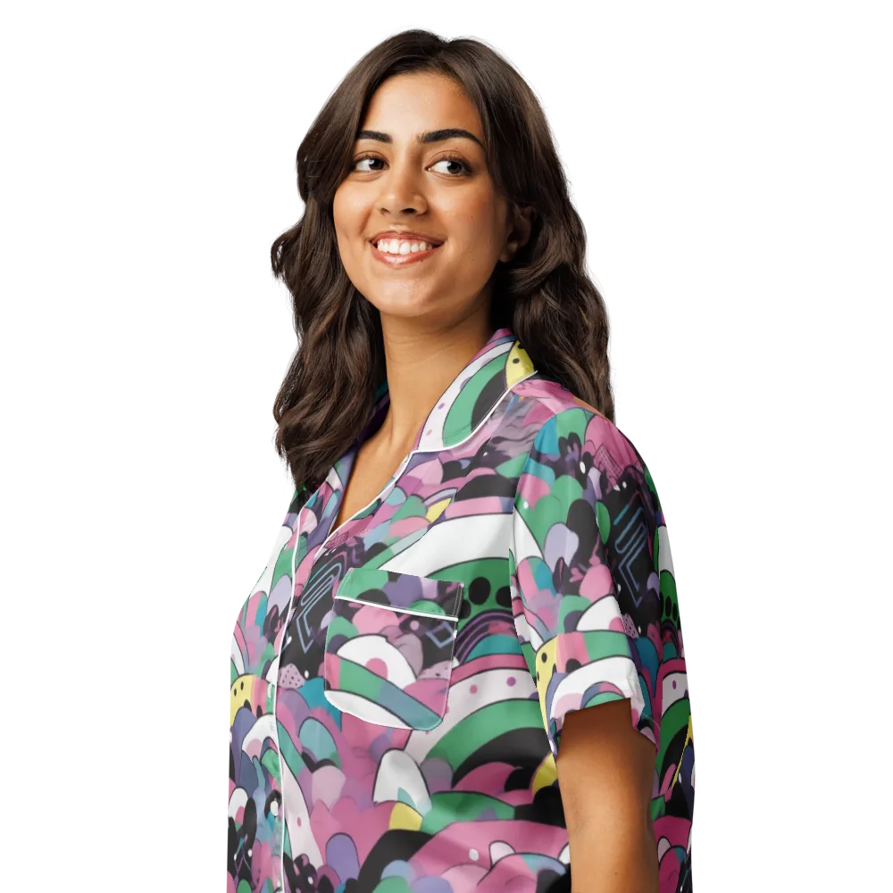 Neon Cloudwork on Women's Short Sleeve Pajama Top — Left Front