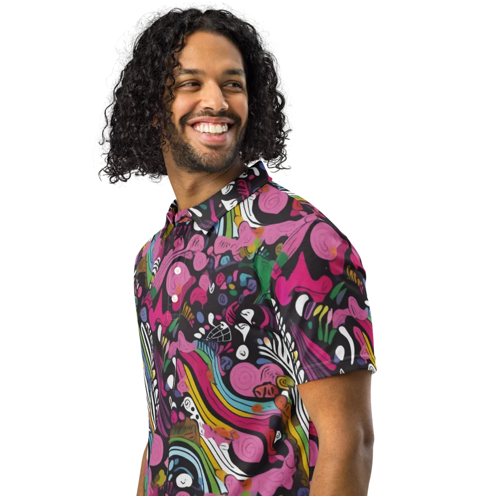 Neon Cabinet on Men's Slim Fit Polo Shirt — Left Front