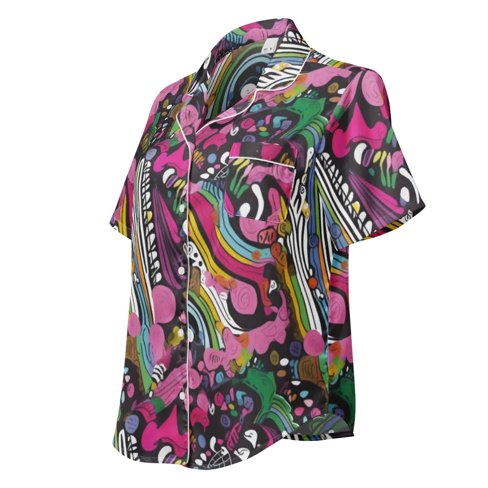 Neon Cabinet on Women's Short Sleeve Pajama Top — Left Front