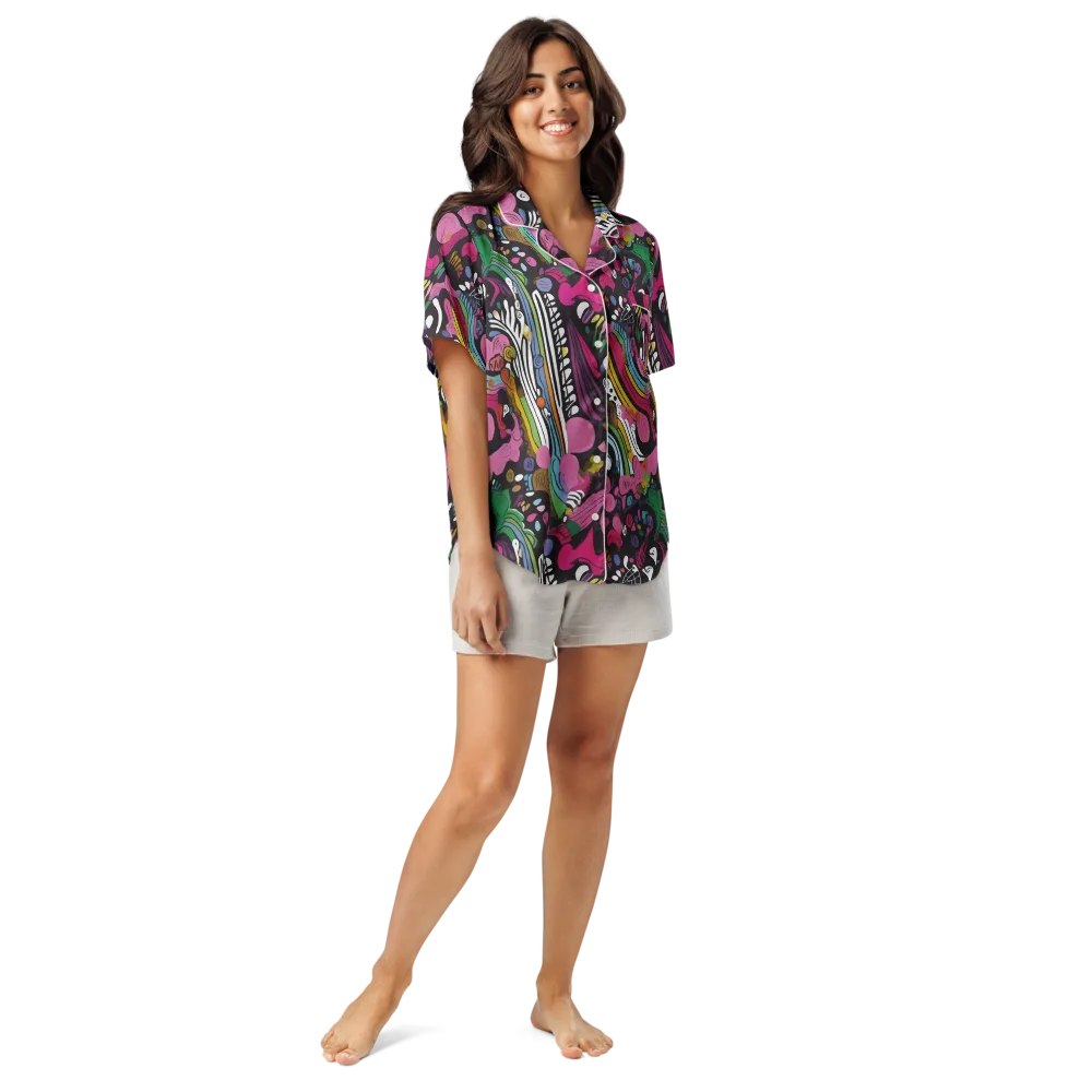 Neon Cabinet on Women's Short Sleeve Pajama Top — Front