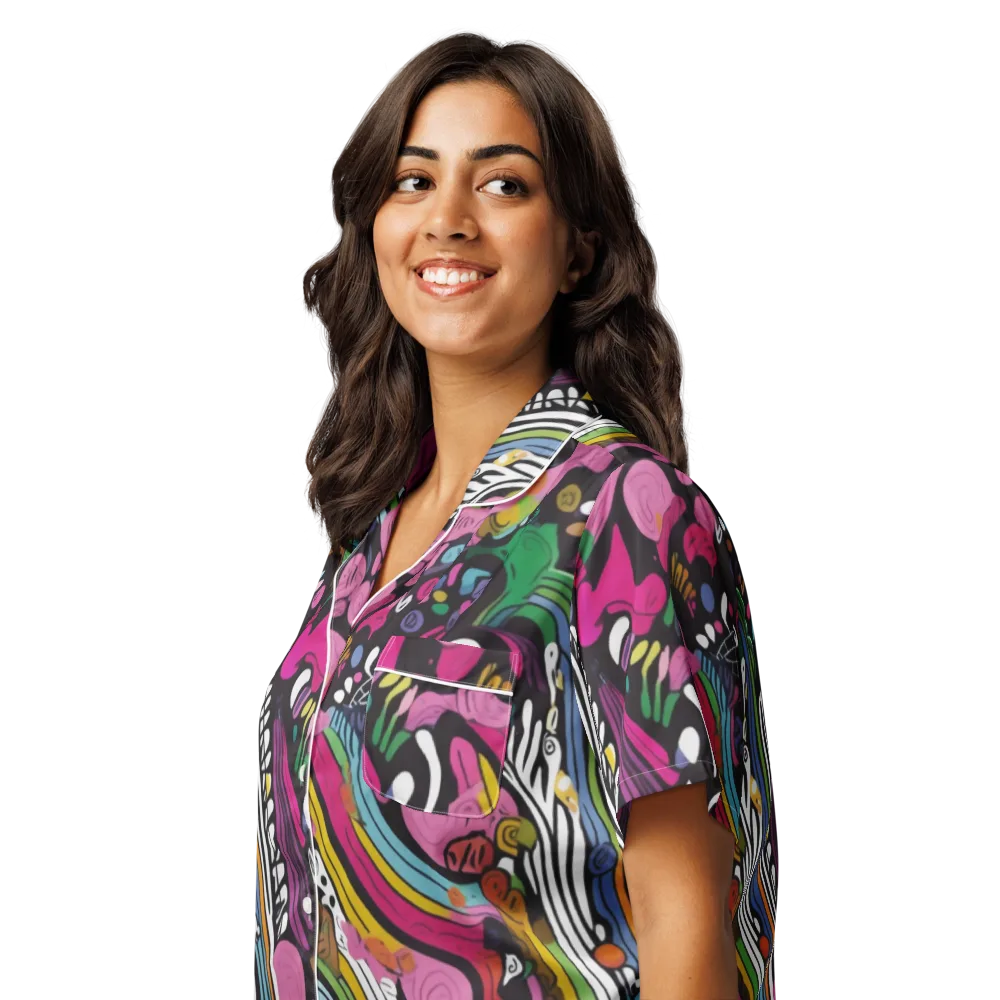 Neon Cabinet on Women's Short Sleeve Pajama Top — Left Front