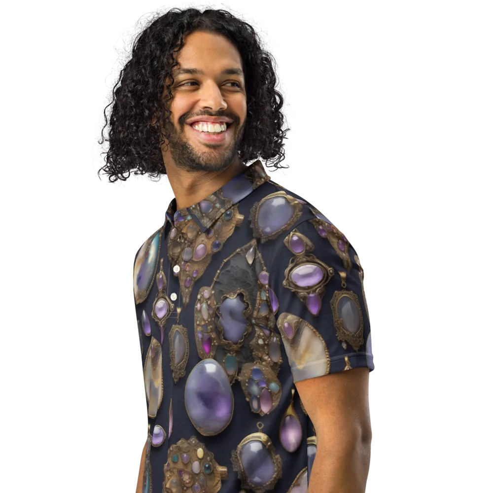Amethyst Reliquary on Men's Slim Fit Polo Shirt — Left Front
