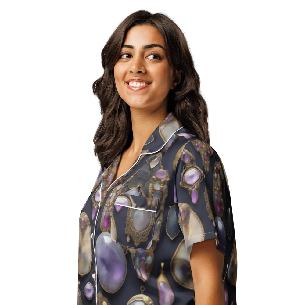 Amethyst Reliquary on Women's Short Sleeve Pajama Top — Left Front